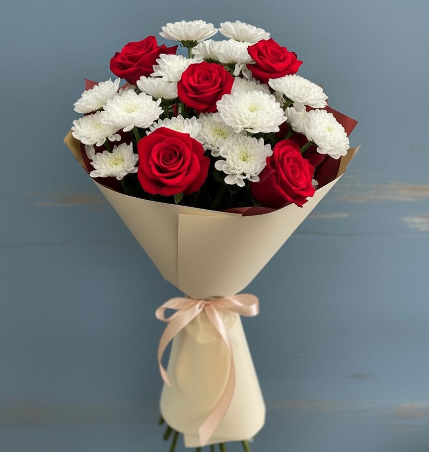 Букет цветов из: Розы и Хризантемы в Пришибе