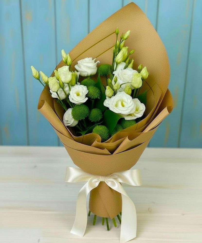 Букет цветов из: Хризантемы и Лизиантусы в Пришибе