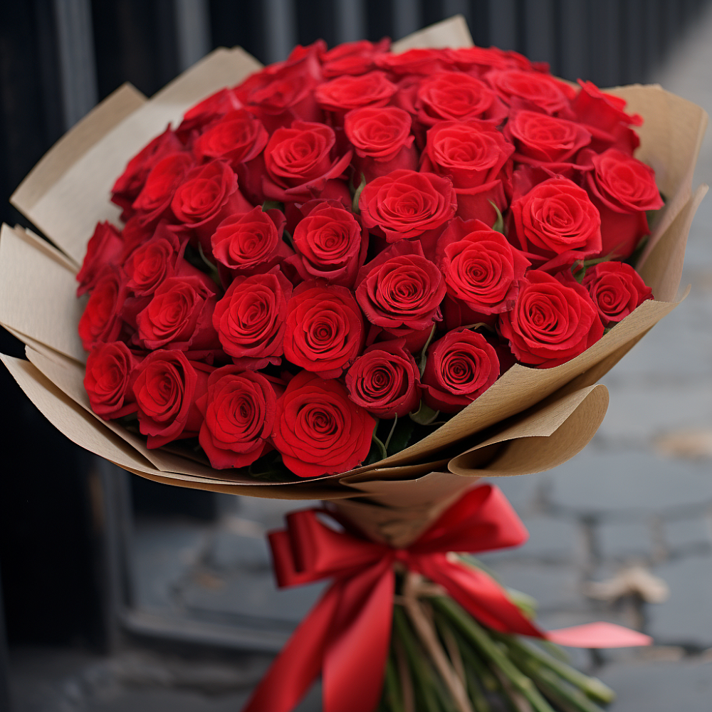 Букет 51 Красная роза Эдлесс Лав в Пришибе