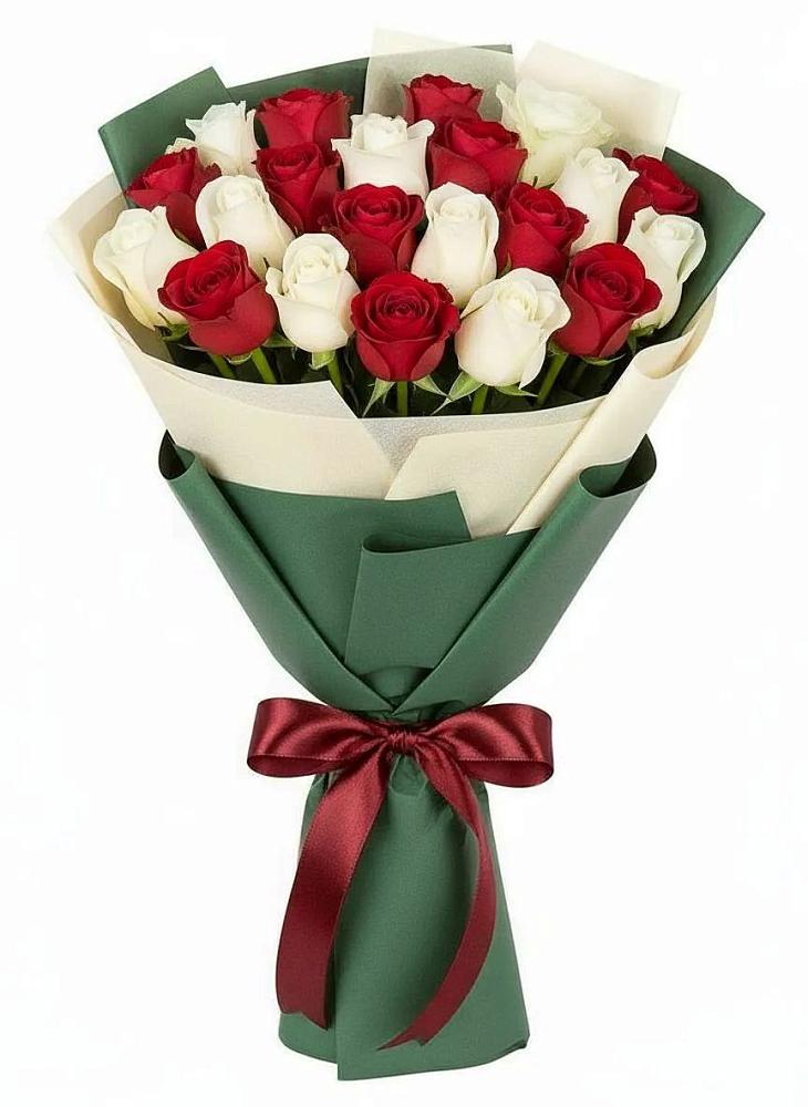 Букет Микс из красных и белых роз в Пришибе