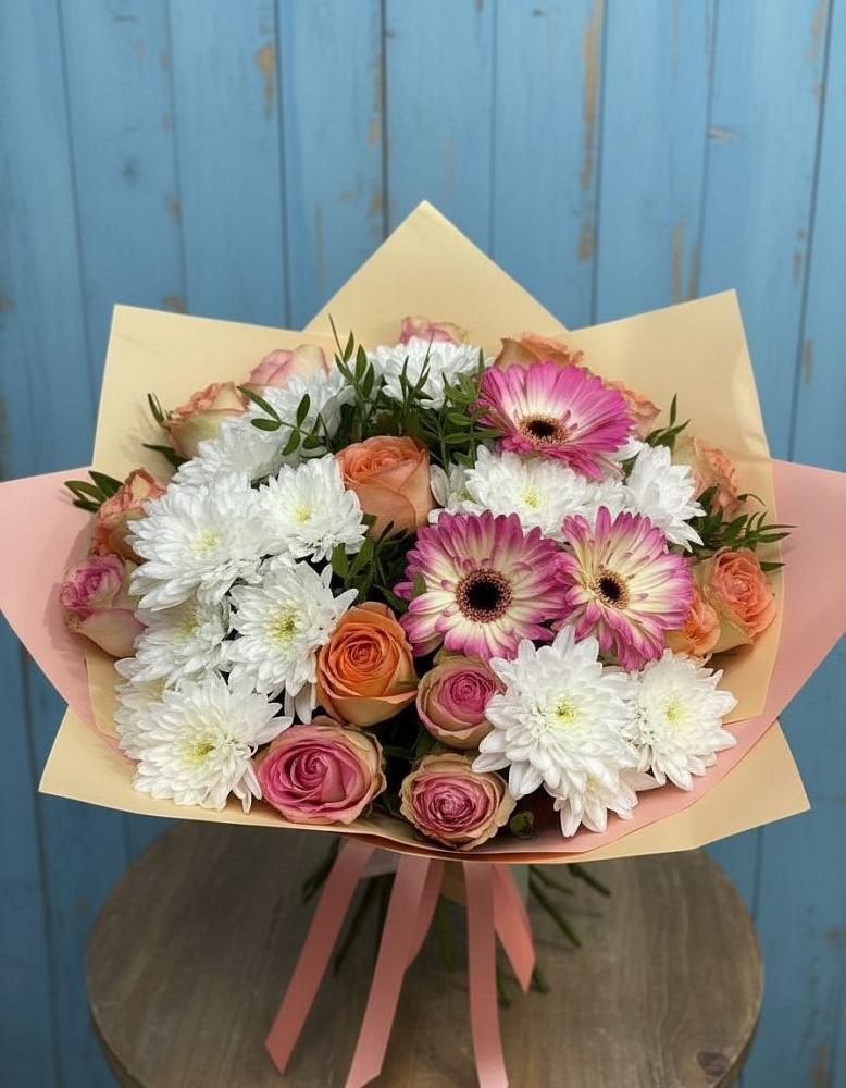 Букет цветов из: Розы, Герберы и Хризантемы в Пришибе