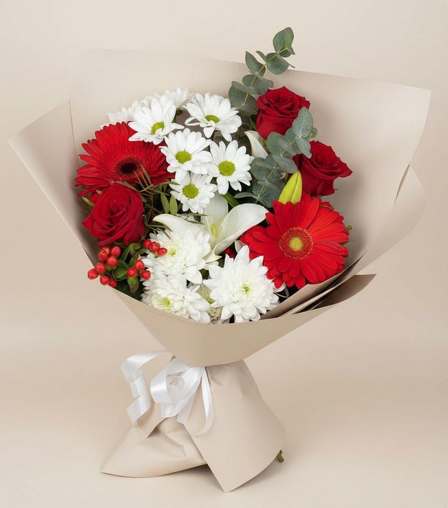 Букет цветов из: Розы, Хризантемы, Герберы и Лилии в Пришибе