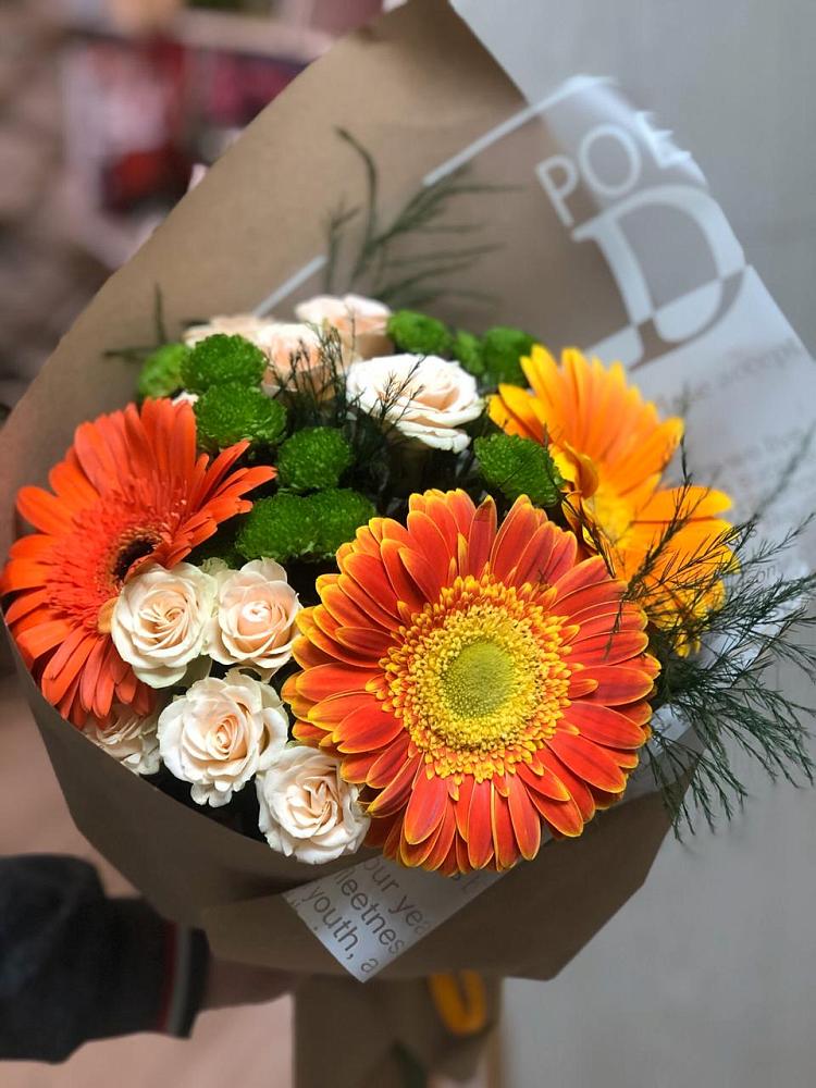 Букет цветов из: Герберы, Хризантемы и Розы в Пришибе