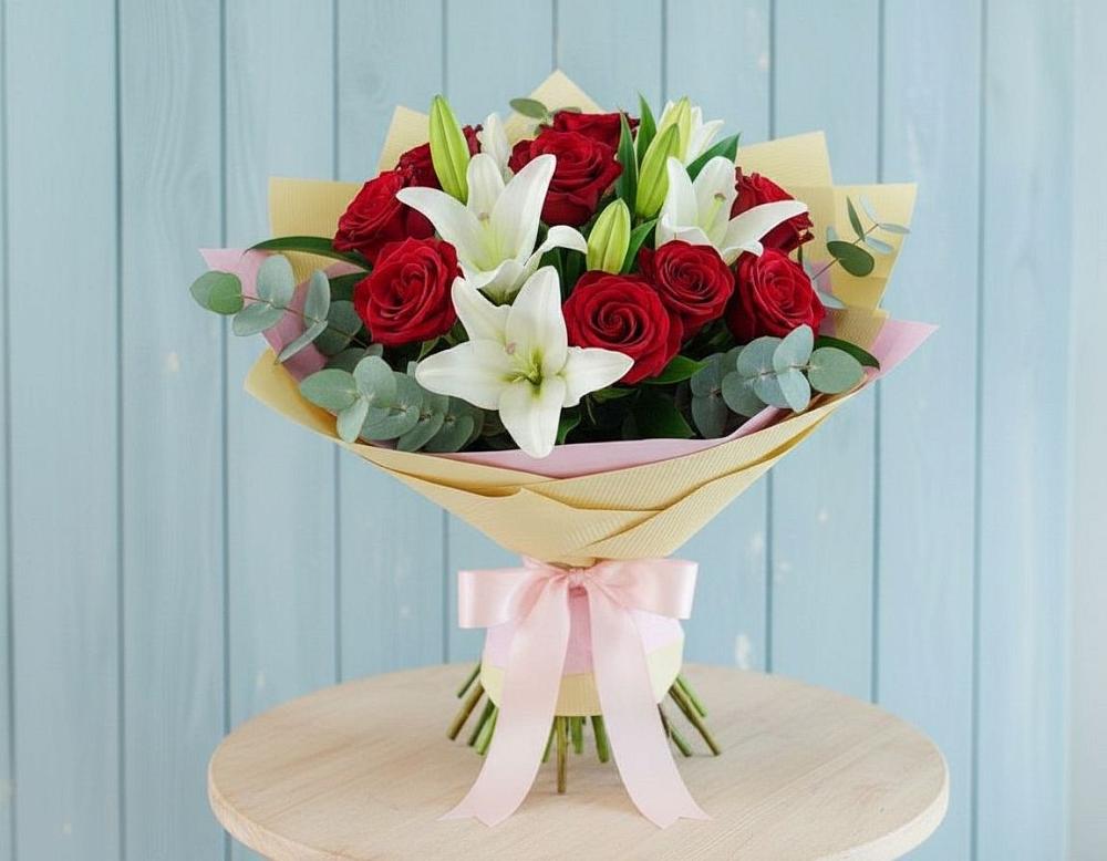 Букет цветов из: Лилии и Розы в Пришибе